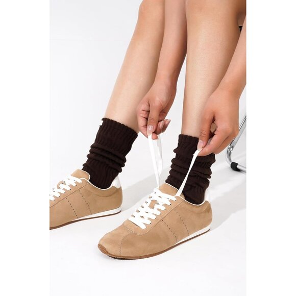 Non-Slip Women's Work Sneakers - Stylish Taupe Lace-Up Shoes with Comfort Insole - Picture 2 of 6